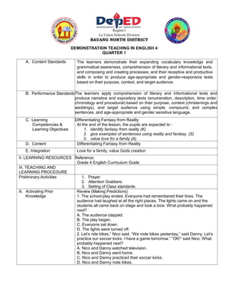 DEMONSTRATION LESSON IN ENGLISH 4 MATATAG CURRICULUM | PDF