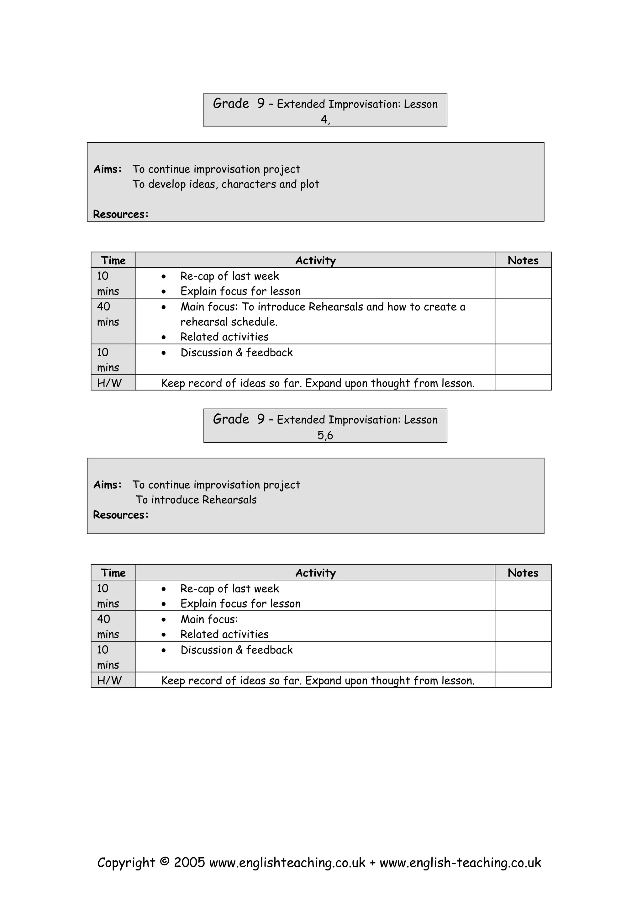Lessonplanextendedimprovisation[1] grade 9 | DOC