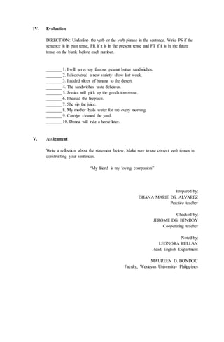 Grade 10 Lesson Plan: Simple Tenses of the Verb | DOCX