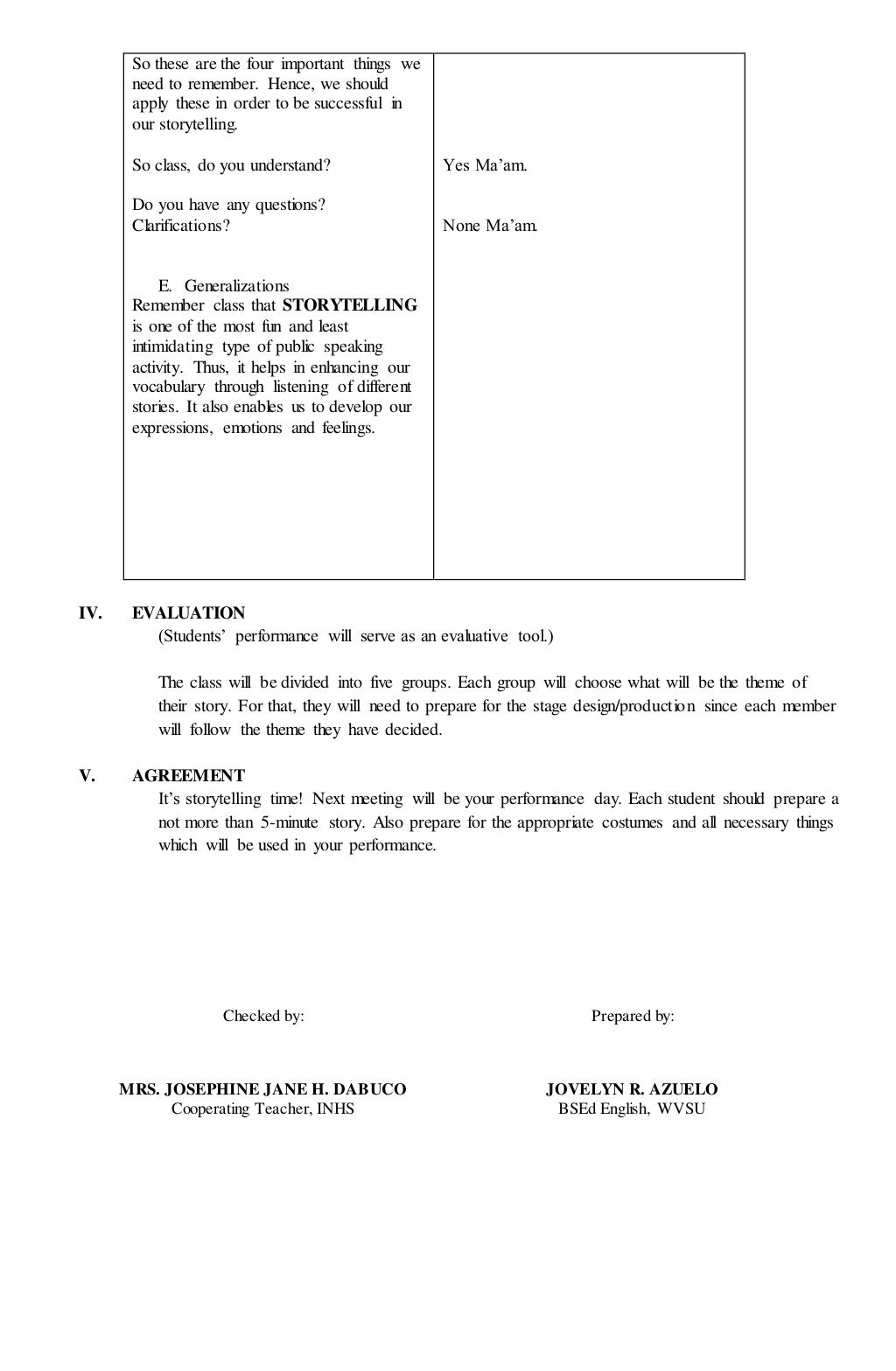 STORYTELLING Lesson Plan