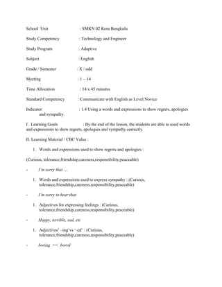 Lesson plan for smk grade x | DOCX