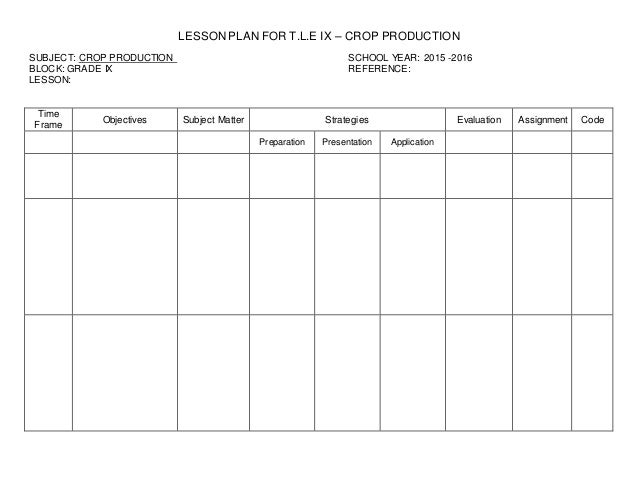 Lesson Plan For T L E Ix Crop Production Subject Crop Production School Year 2015 Lesson Plan For T L E Ix Crop Production Subject Crop Production School Year 2015
