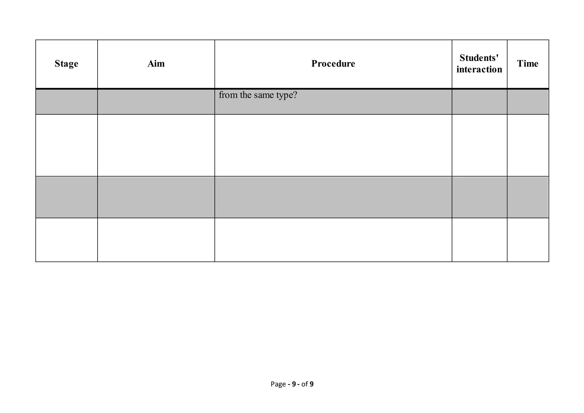 Page - 9 - of 9
Stage Aim Procedure
Students'
interaction
Time
from the same type?
 