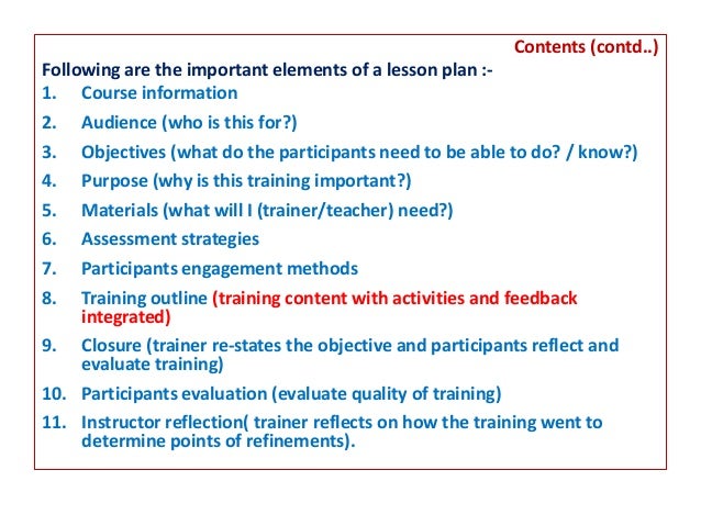 Lesson plan for training