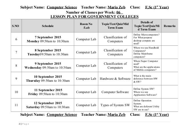 Lesson plan frst year computer