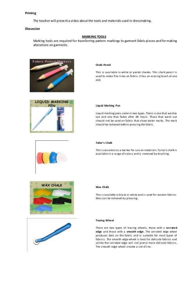 Semidetailed Lesson Plan in Grade 7 Dressmaking Tools and Materials
