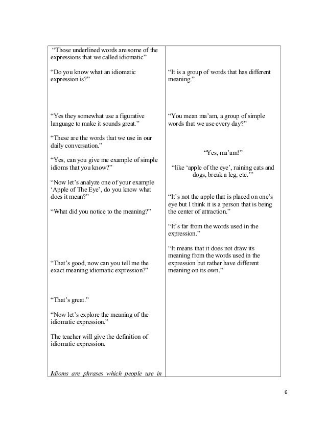 Lesson Plan Idiomatic Expression By Rosalie Capillo