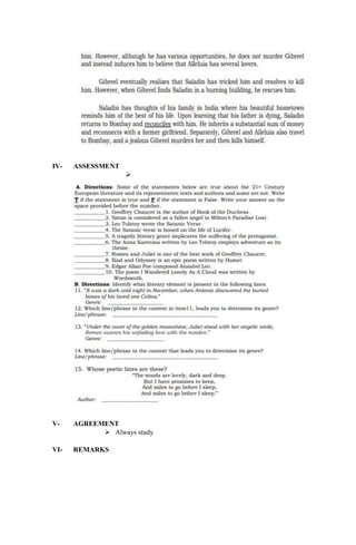 IV- ASSESSMENT

V- AGREEMENT
 Always study
VI- REMARKS
 