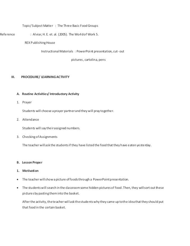 lesson plan in baking