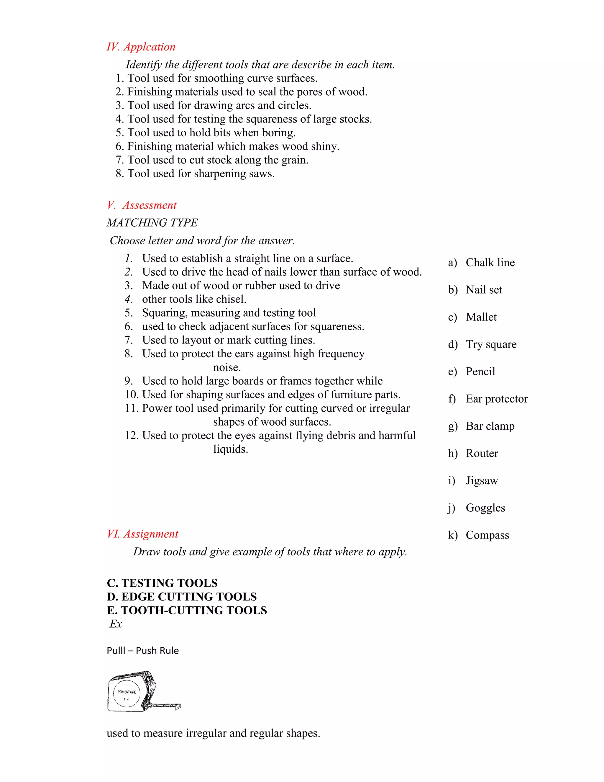 Lesson plan in carpentry tools | DOC