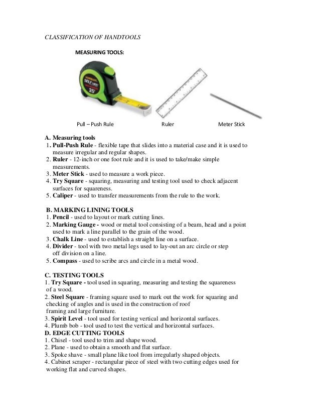 Lesson plan in carpentry tools