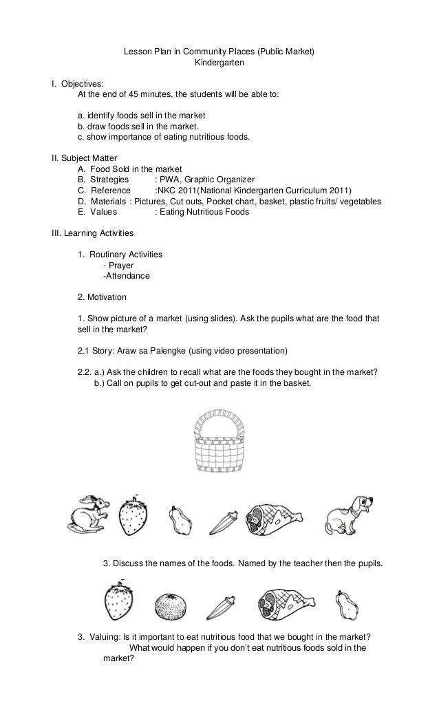 lesson plan in community places public market in kindergarten kindergarten community lesson plans
