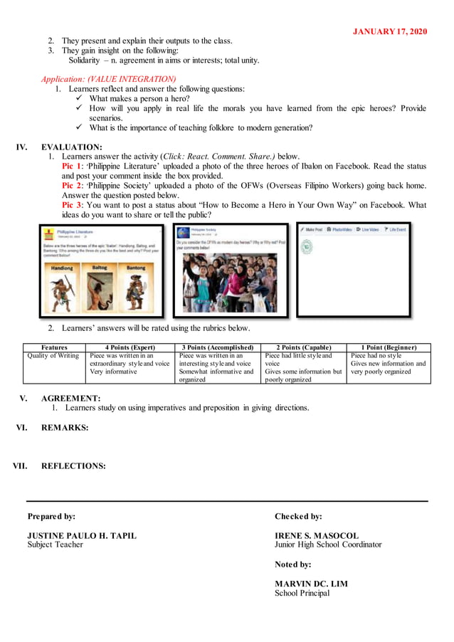 Lesson plan in english 7 cot 1