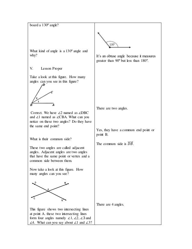 Lesson plan in geometry (relationships of angles)