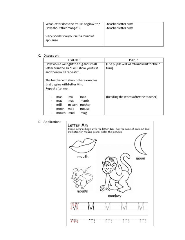 Lesson plan in preschool letter mm