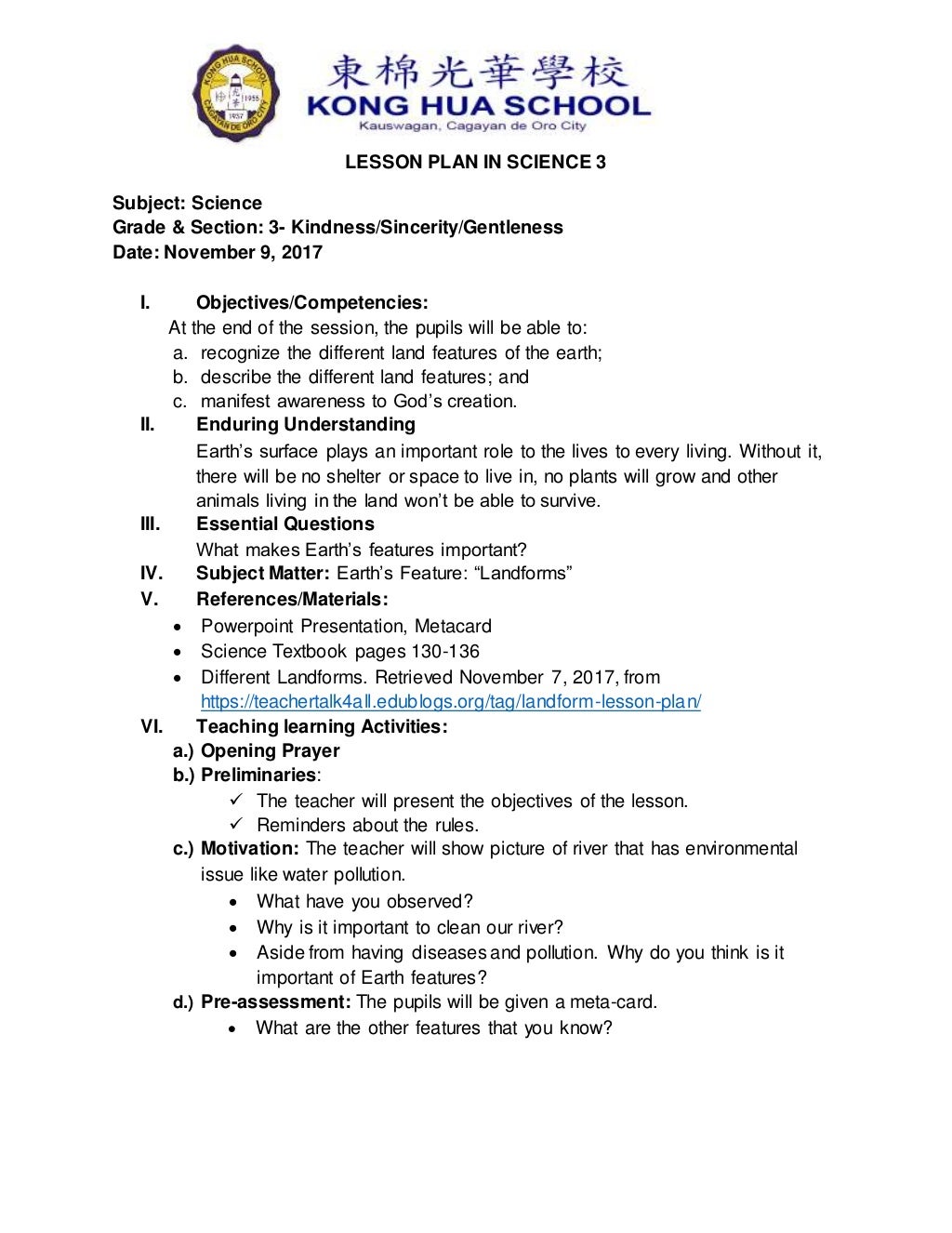 Grade 3 Lesson Plan- Landforms