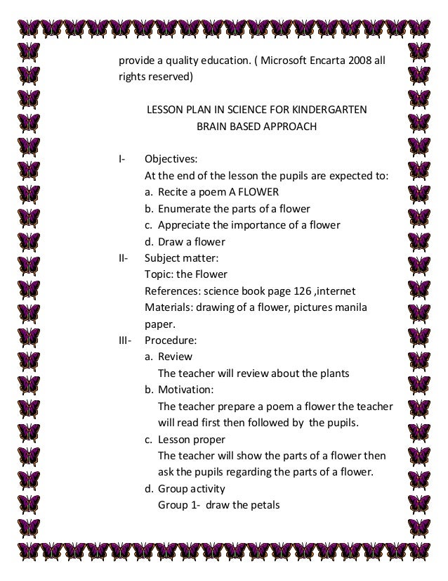 Lesson plan in science for kindergarten patricio