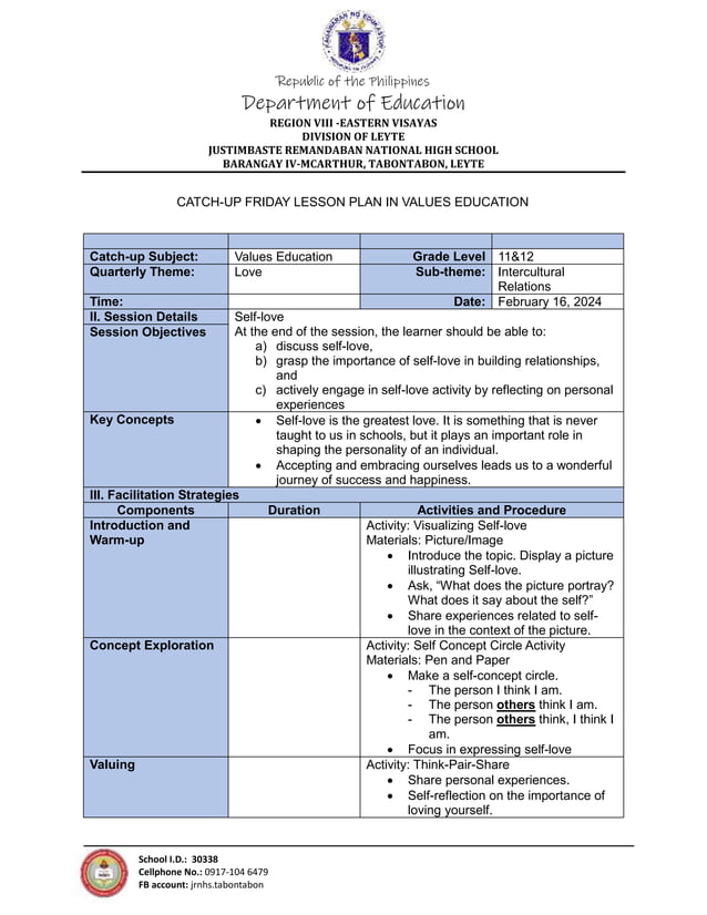 Lesson Plan in Values Education 11 and 12 | DOCX | Education