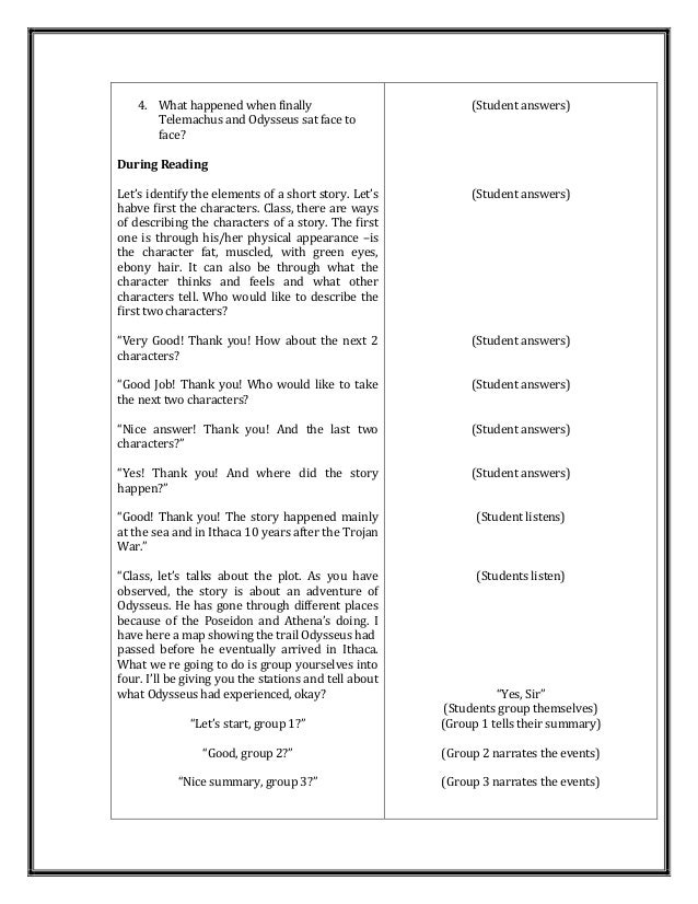 a detailed lesson plan in world literature the odyssey unit plan