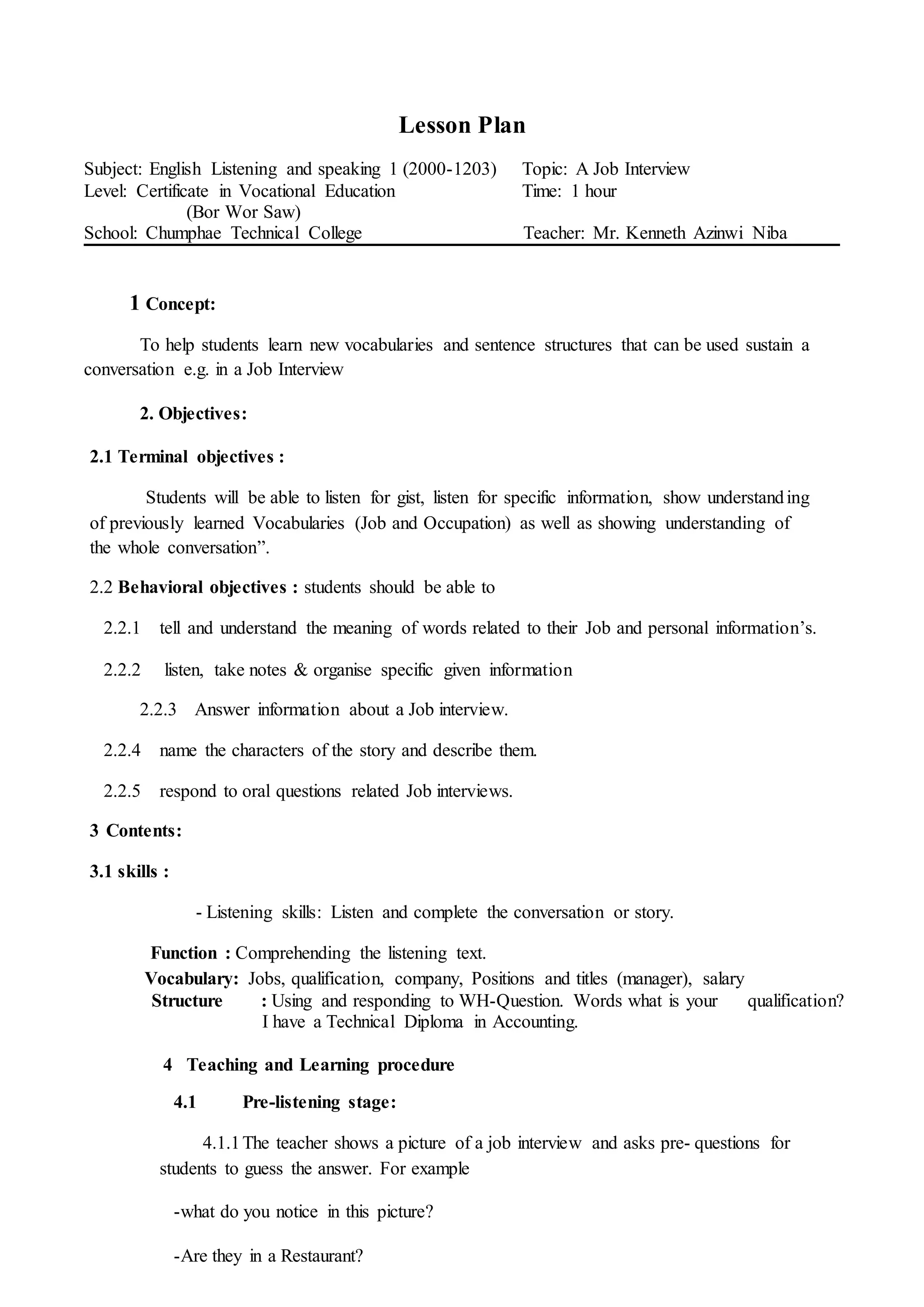 Lesson Plan Listening Docx