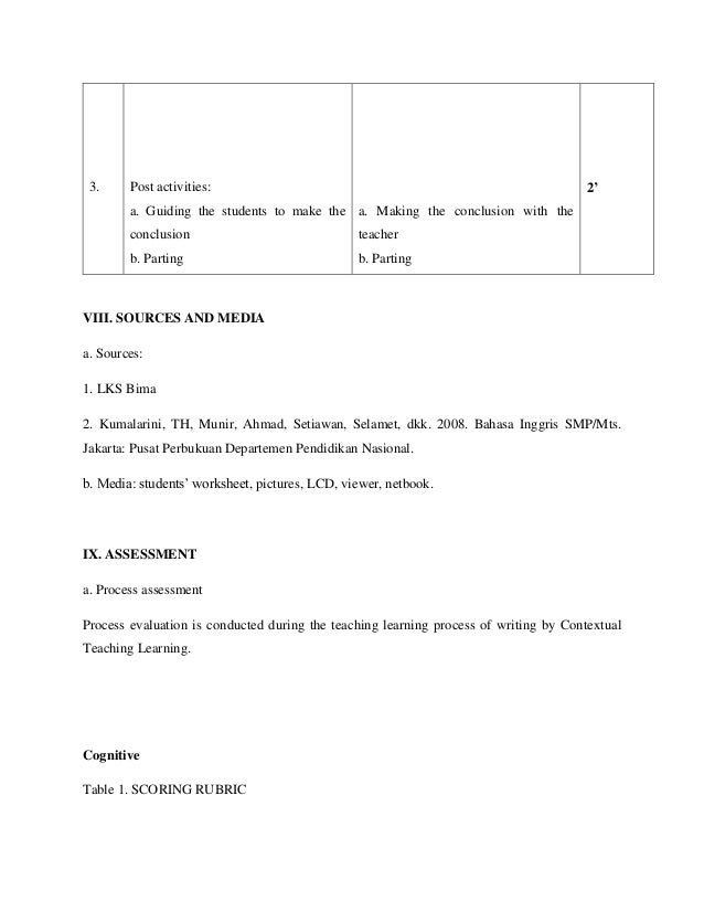 Lesson Plan for Writing Skill (descriptive)