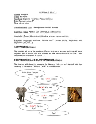Lesson plan nº 1can can't | DOC