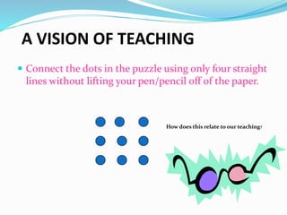 A VISION OF TEACHING
 Connect the dots in the puzzle using only four straight
lines without lifting your pen/pencil off o...