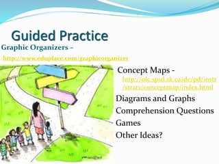 Guided Practice
Graphic Organizers –
http://www.eduplace.com/graphicorganizer
Concept Maps -
http://olc.spsd.sk.ca/de/pd/i...