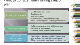 What to Consider when writing a lesson
plan
11
 