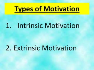 Types of Motivation

1. Intrinsic Motivation

2. Extrinsic Motivation
 