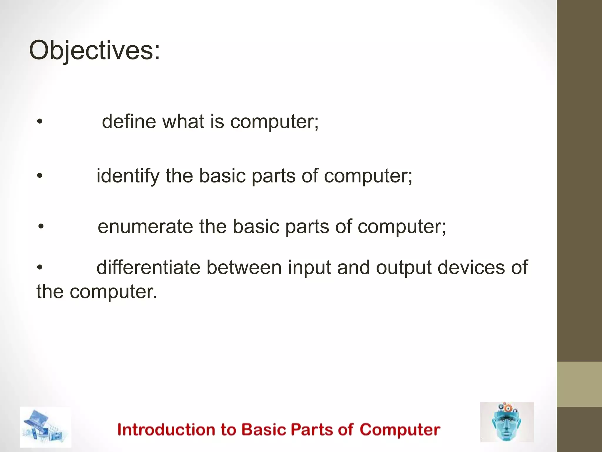 introduction to Basic parts of the computer | PPTX