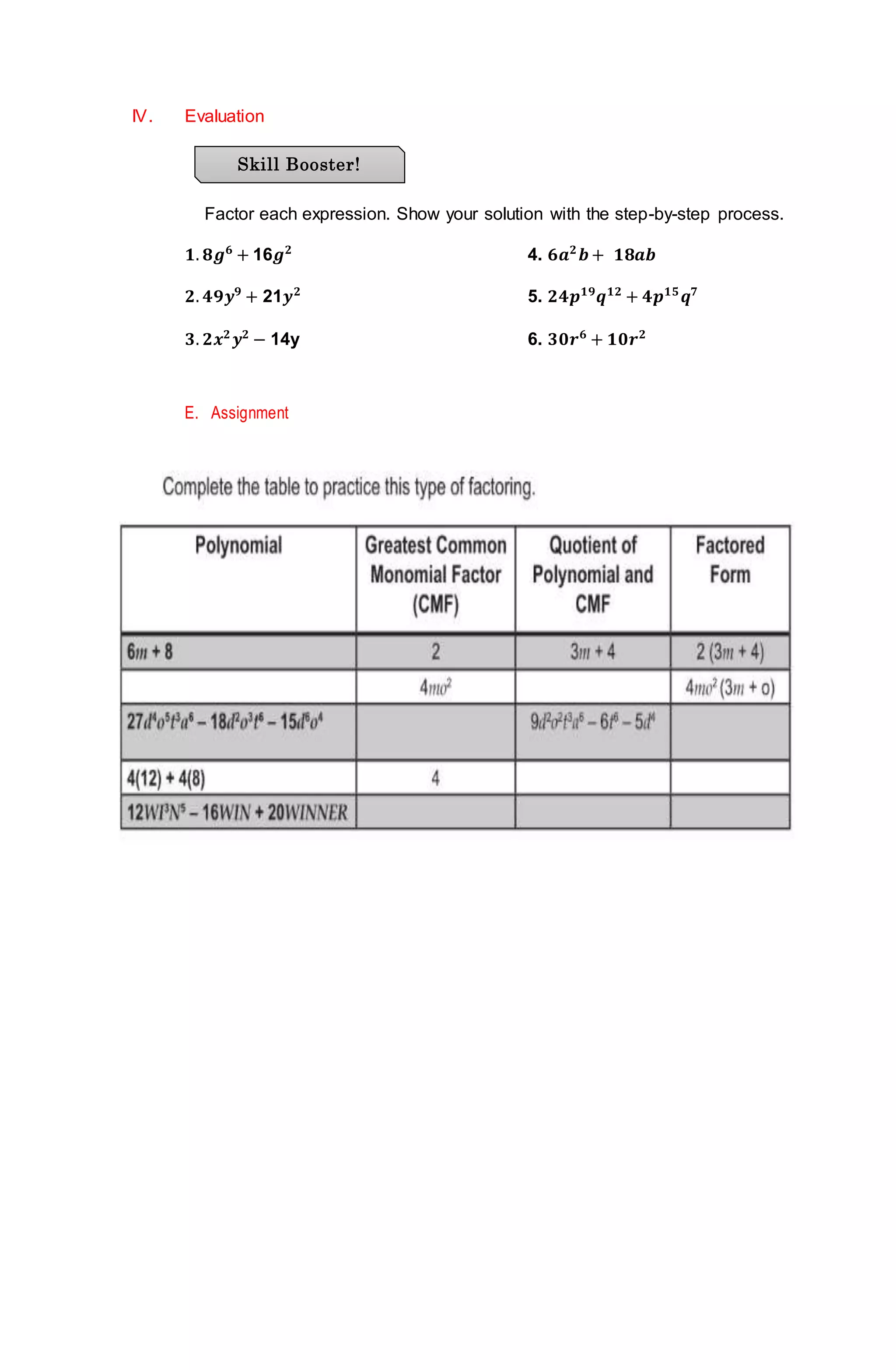Lesson Plan On Factoring Polynomial With Common Monomial Factor Docx Lesson Plan On Factoring Polynomial With Common Monomial Factor Docx