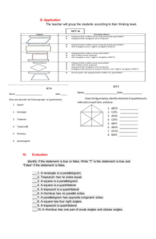 Lesson plan on Types of quadrilaterals | DOCX