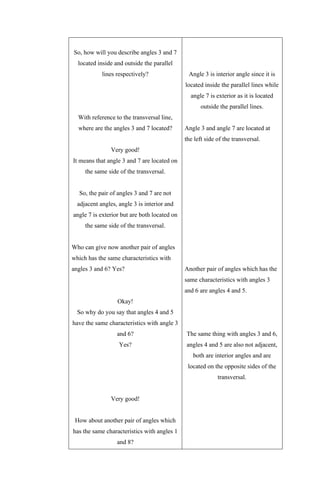 5As Lesson Plan on Pairs of Angles Formed by Parallel Lines Cut by a ...