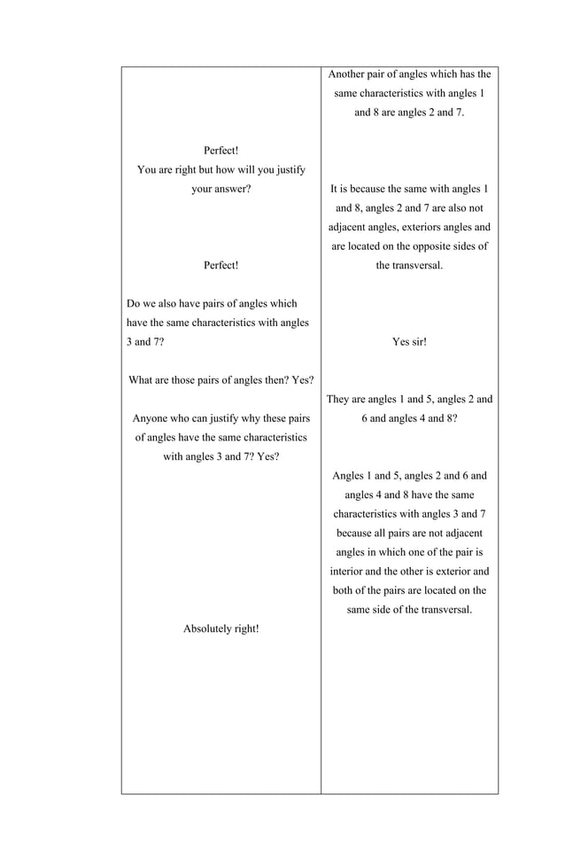 5As Lesson Plan on Pairs of Angles Formed by Parallel Lines Cut by a