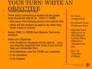 Lesson plan part 1 objectives and isd 21887 | PPTX