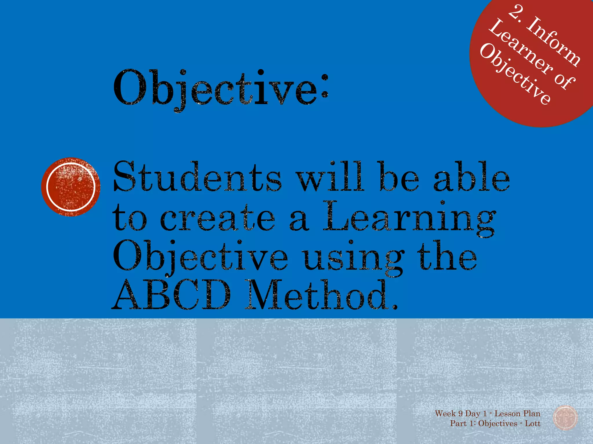 Lesson plan part 1 objectives and ISD 23203 | PPTX