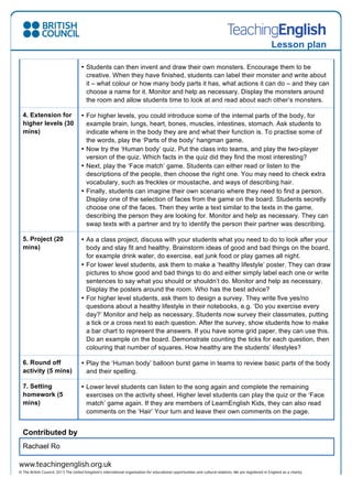 Lesson plan parts of the body (1) 0 | PDF