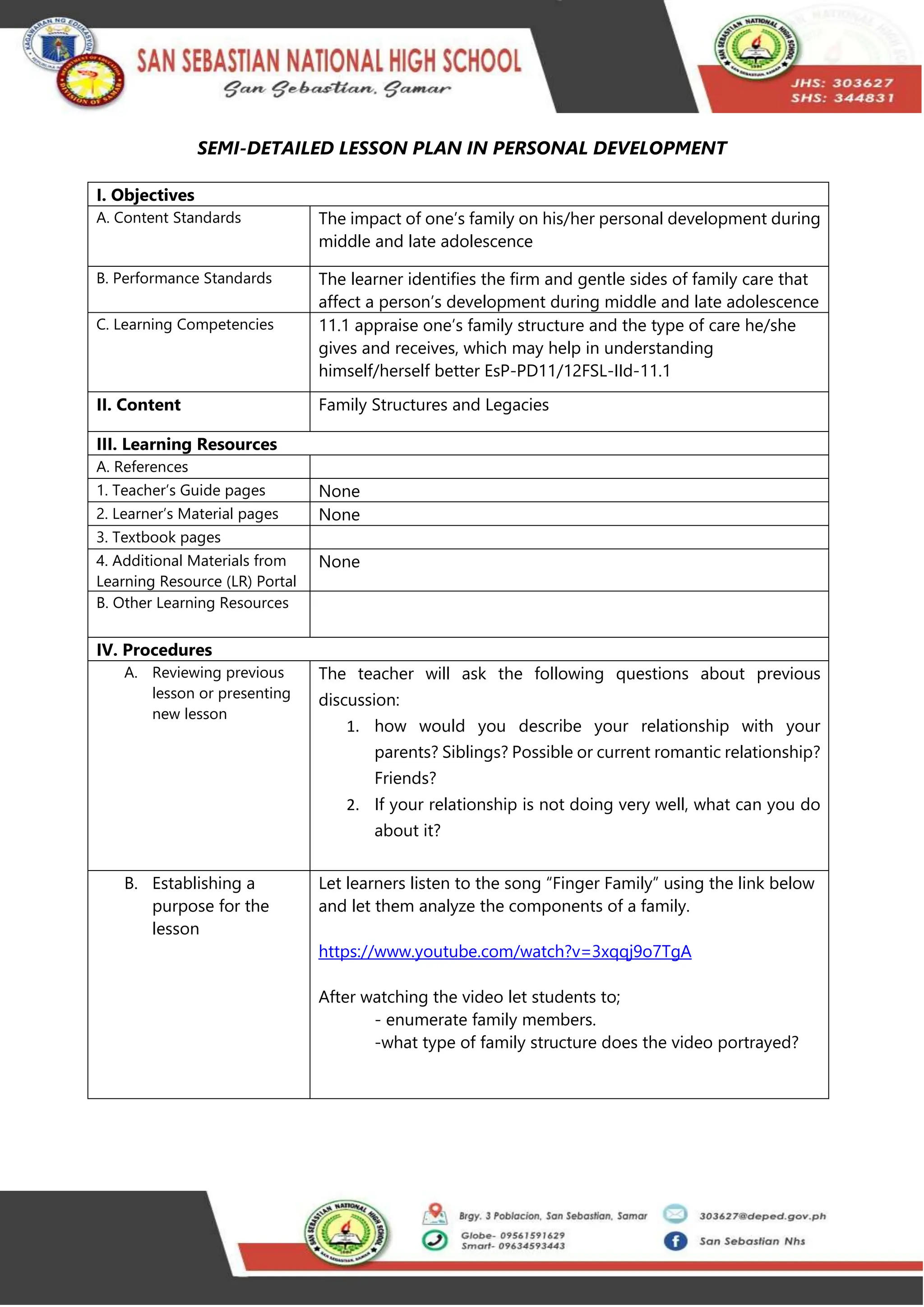 lesson plan Personal DevelopmentCOT.docx | Educational Assessment ...