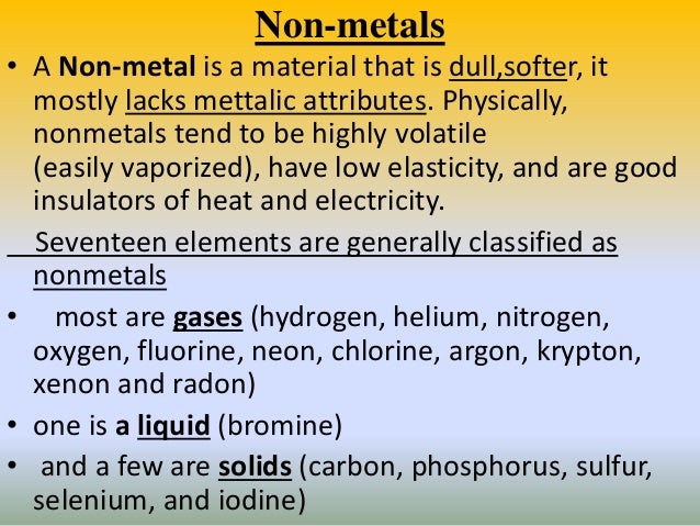 properties of metals and non metals properties of nonmetals