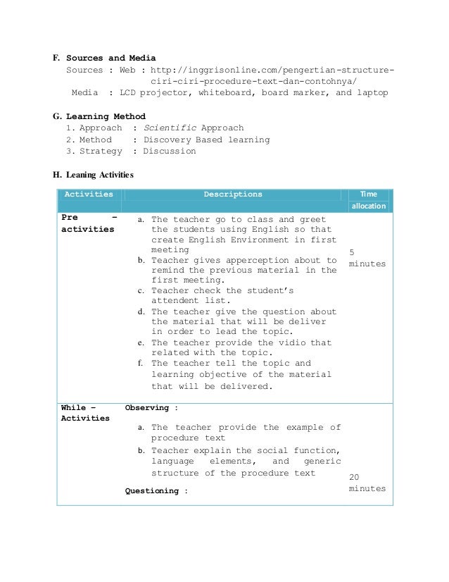 Lesson plan procedure text for junior high schools