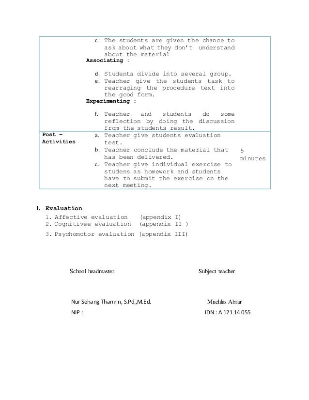 Lesson plan procedure text for junior high schools