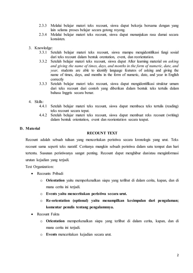 Lesson Plan Recount Text Kelas 8 Semester 2 Kutilas DOCX Lesson plan recount text kelas 8 semester 2 kutilas docx