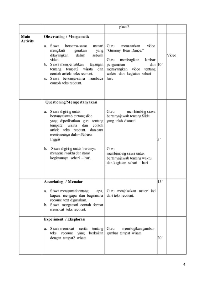 Lesson Plan Recount Text Lesson Plan Recount Text