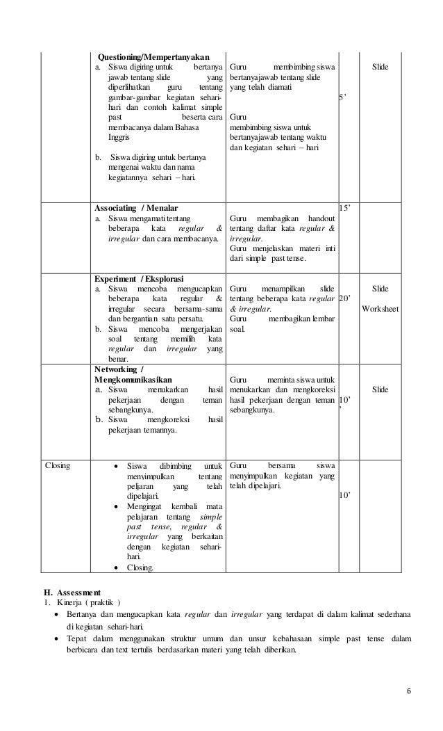 Lesson plan recount text - simple past tense (regular 