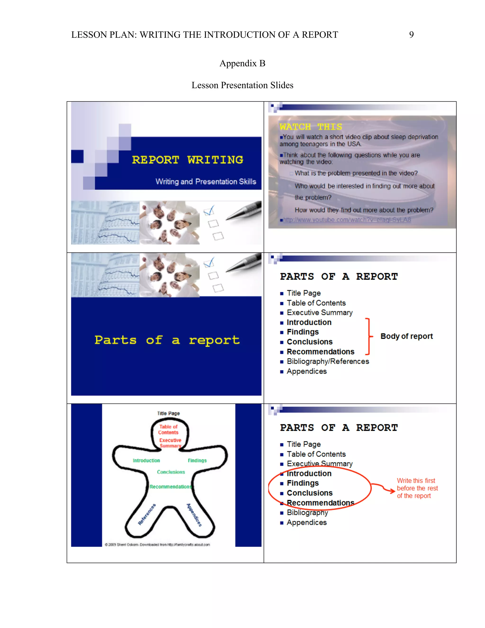 LESSON PLAN: WRITING THE INTRODUCTION OF A REPORT 
9 
Appendix B 
Lesson Presentation Slides 
 