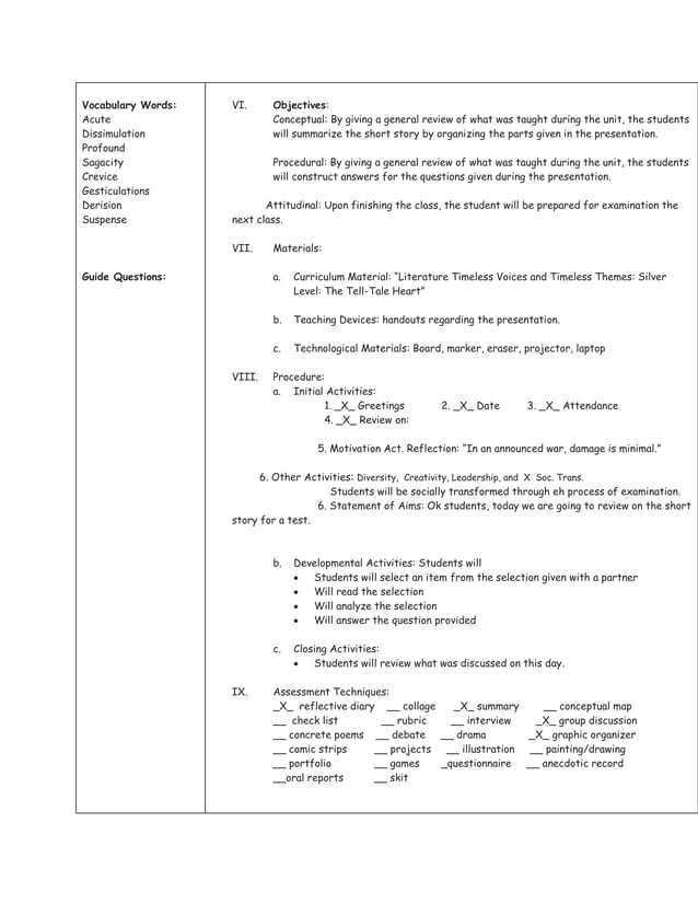 Lesson plan review for test