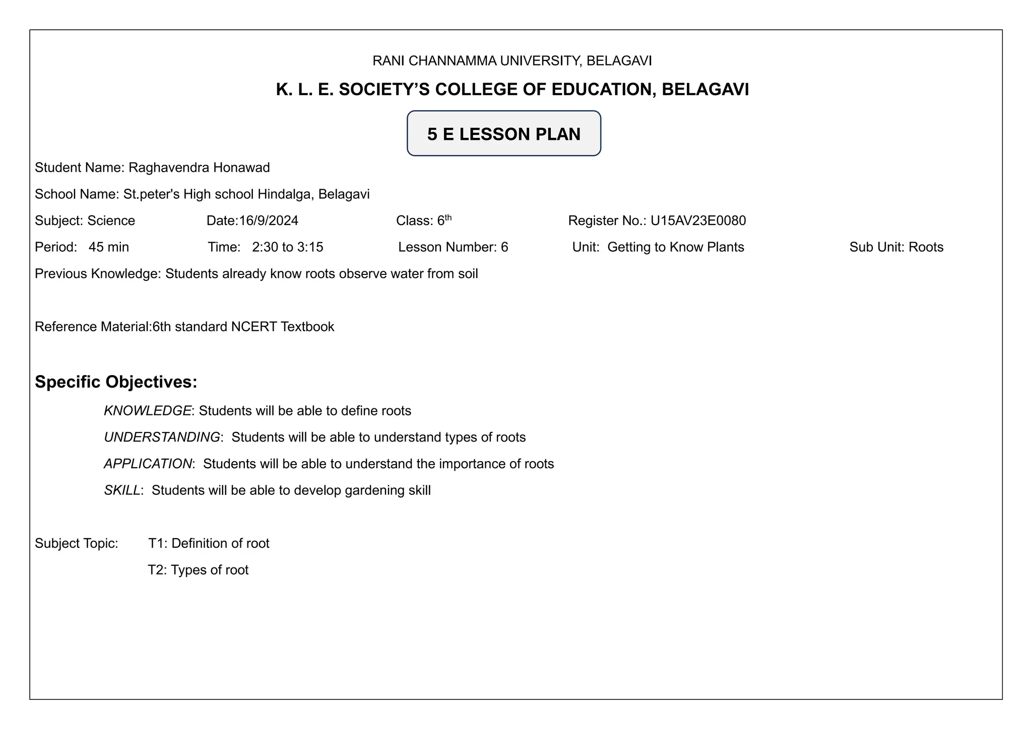 5E Lesson Plan - Root, definition, types of rotos | PPT