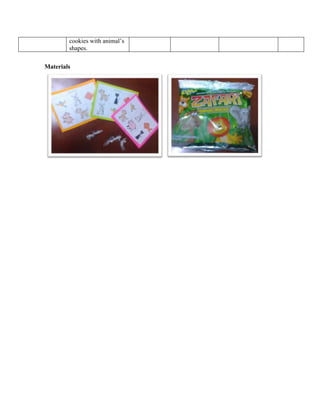 cookies with animal’s
shapes.
Materials
 