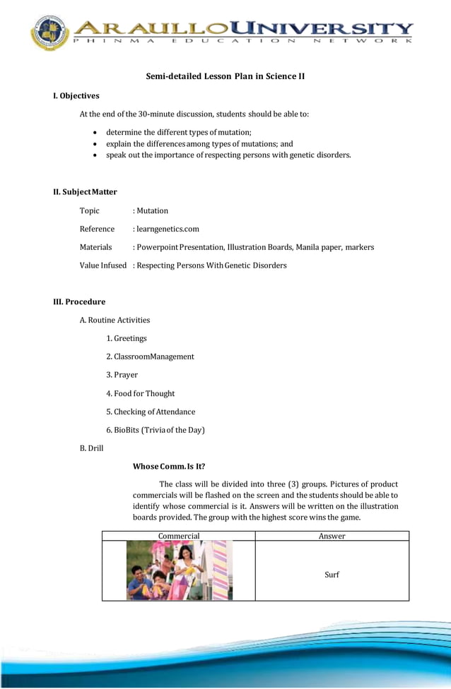 Semidetailed Lesson Plan in Science(MutationV2StudentCentered) PDF